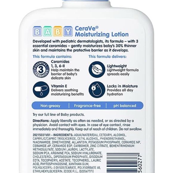 TWO 16oz bottles Cera Ve Baby Moisturizing Lotion - total 32oz - Picture 3 of 9